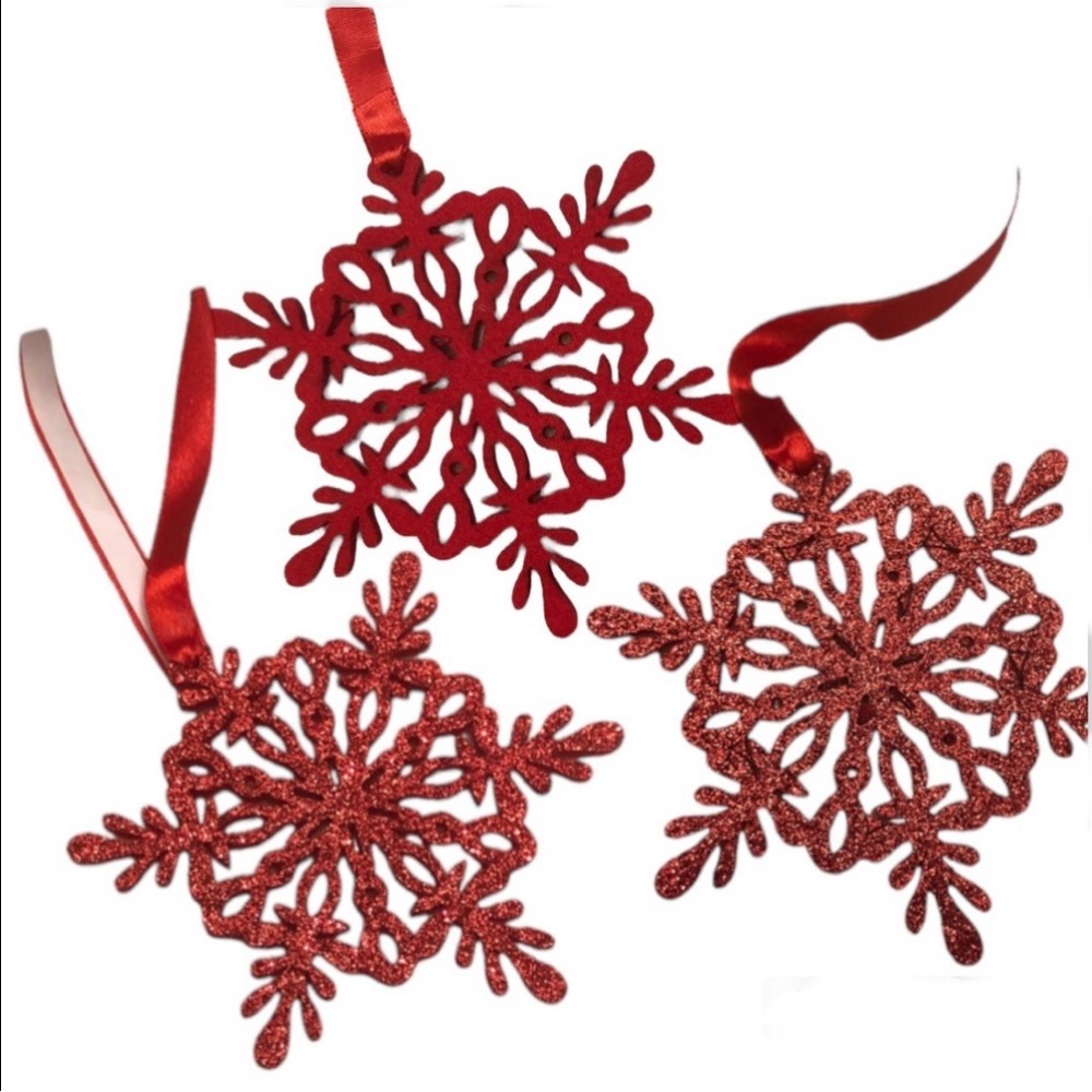 Red Glitter Felt Snowflake Christmas Gift Tags Decorative Accent Crafting Supply